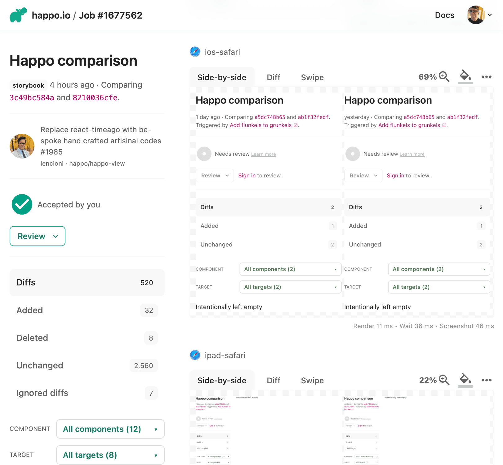 Screenshot of the side by side view