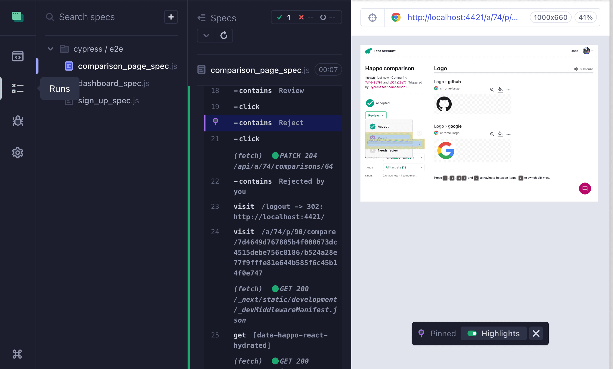 Visual testing with Happo and Cypress in action