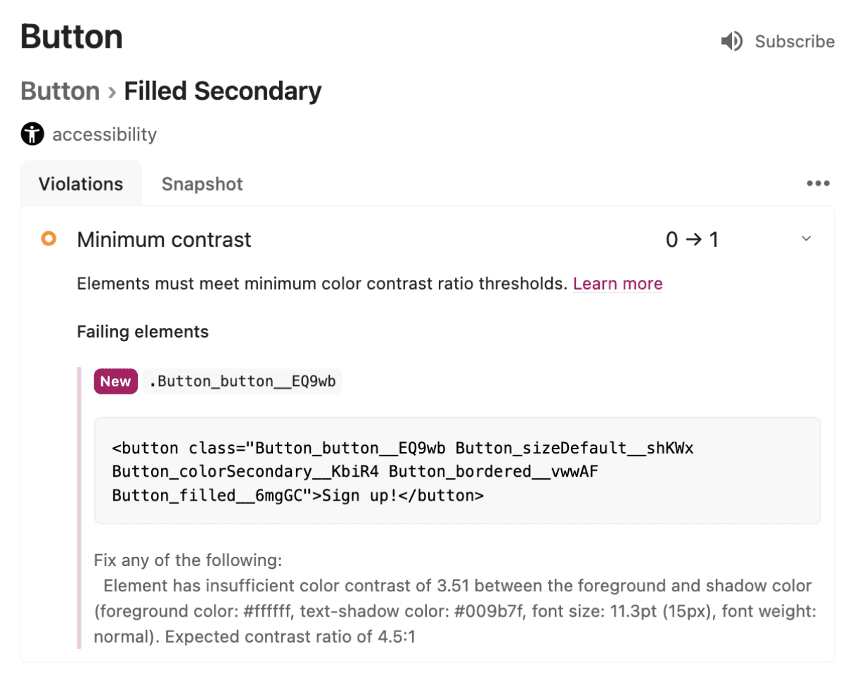 Each violation points directly to the affected component and links to documentation