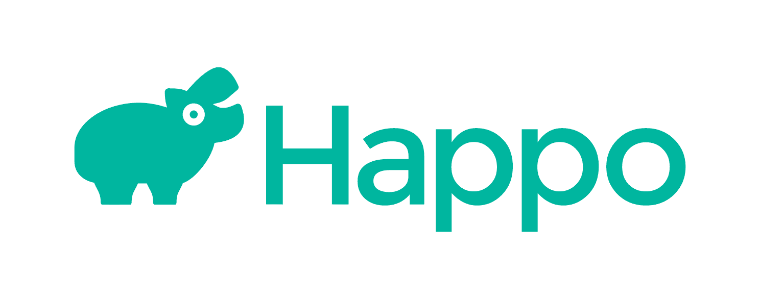 The original 2016 Happo logo: a goofy hippo beside the Happo wordmark